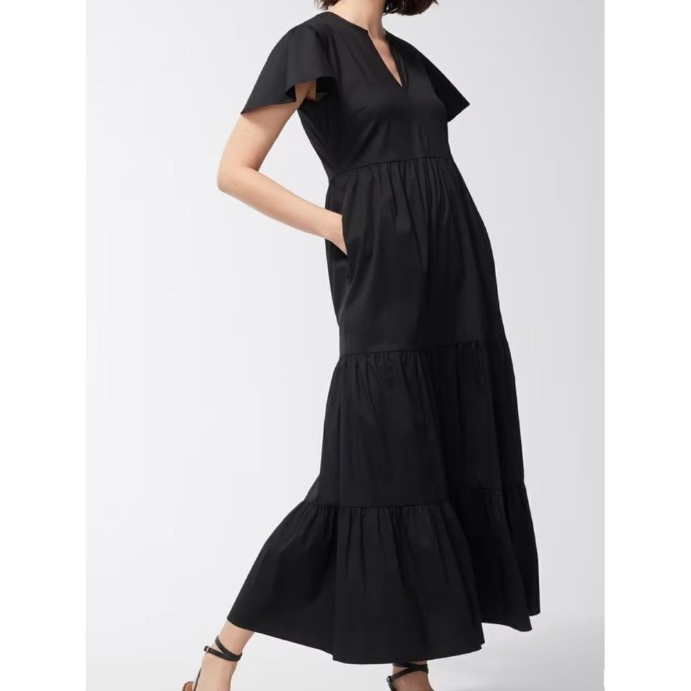 Chicos Short Sleeve Tiered Black Maxi Dress Size 3 New With Tags